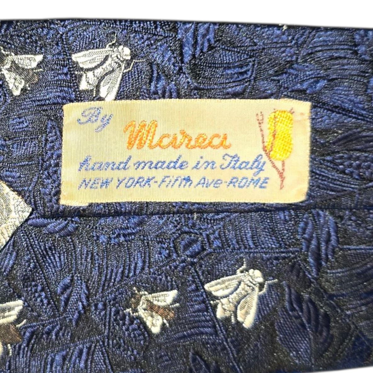 Vintage 1950s Marea Necktie Spiderwebs Embroidered Flies Insects Handmade Italy 5