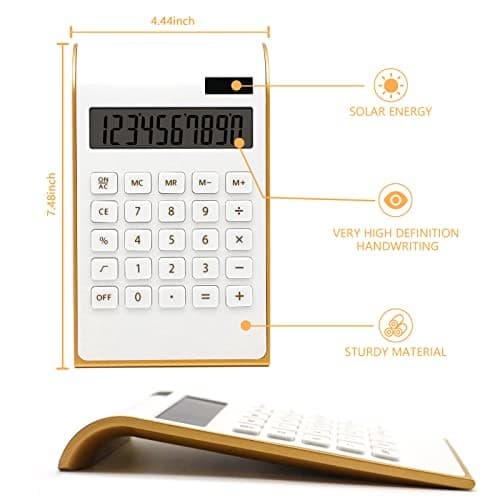 Calculator, 10 Digits Solar Battery Basic, Dual Powered Desktop White 3