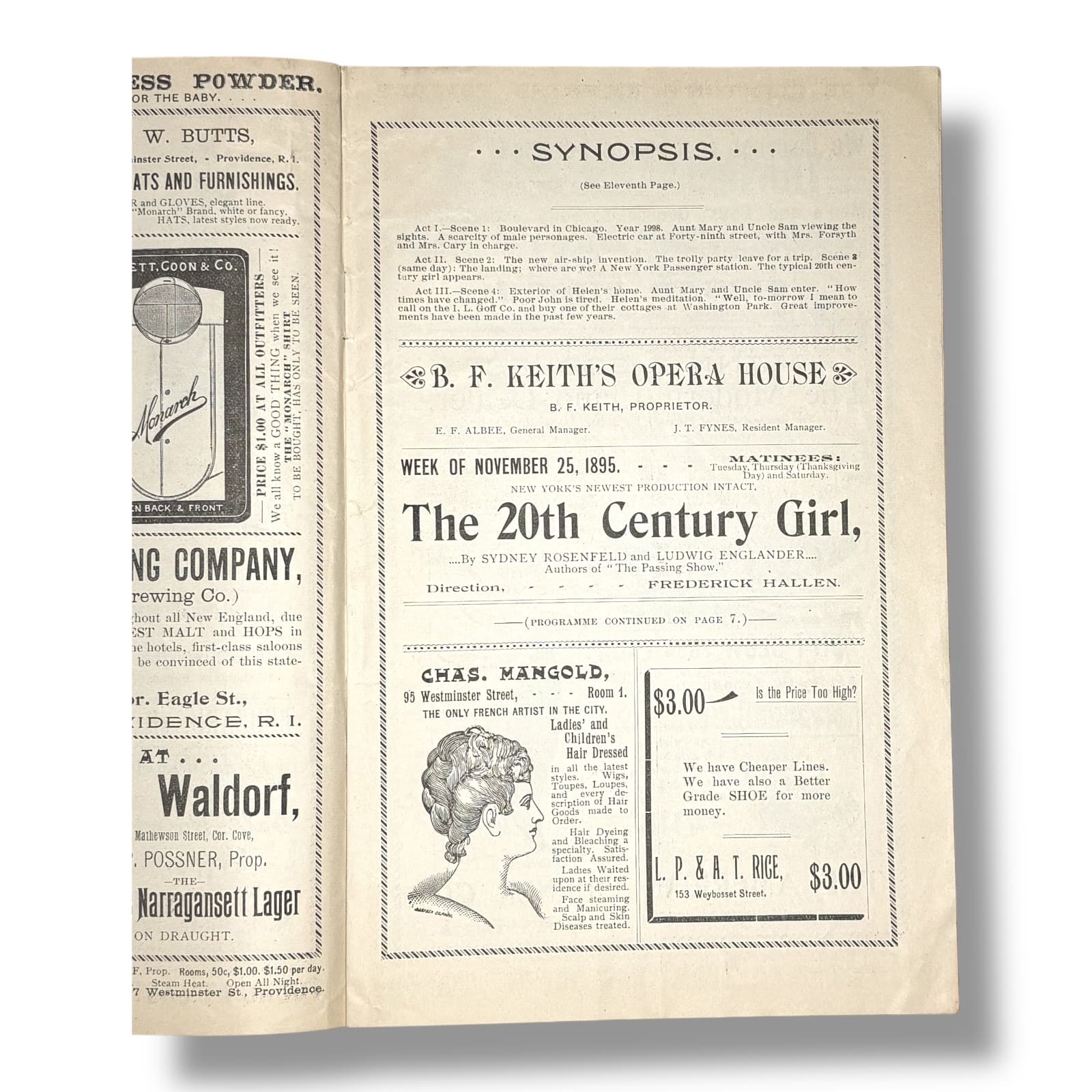 1895 Providence RI B.F. Keith’s Opera House Theatre Program 20th Century Girl 3