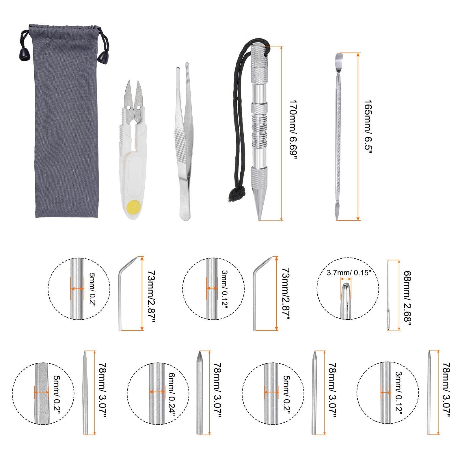 Paracord Stitching Set with Marlinspike, Accessories Silver Tone 2