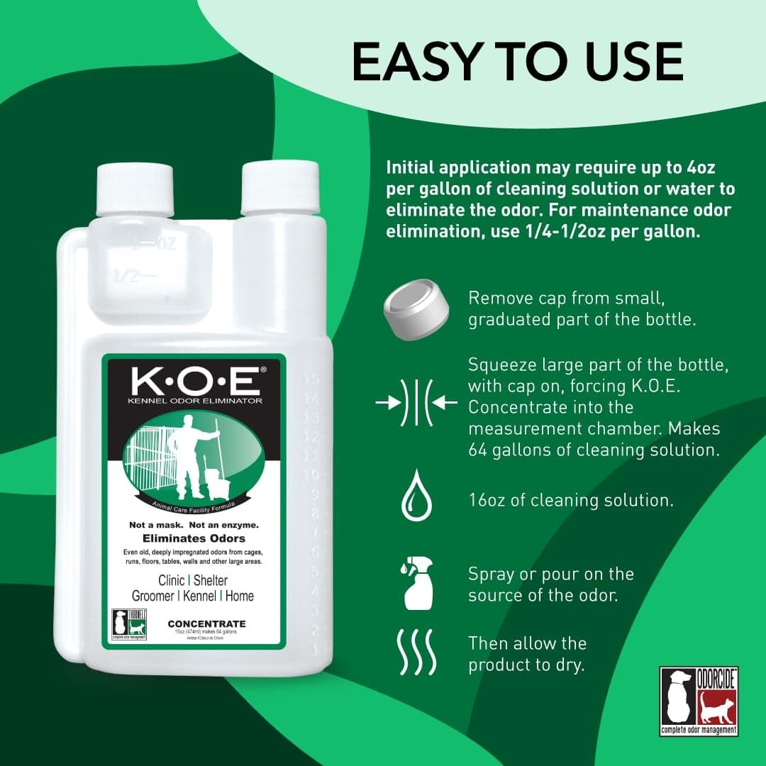 , KOE Kennel Odor Eliminator Concentrate, Great for Cages, Runs, Floors & More, 2