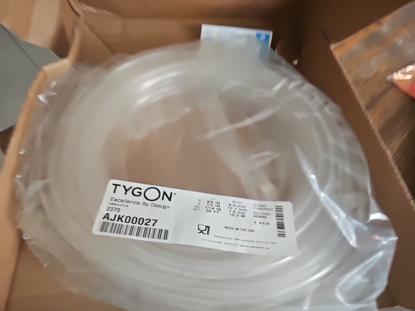 Tygon 2375 Tubing AJK00027 1/2" OD x 3/8" ID x 1/16" Wall x 50 Feet Loc Pc #2D 3