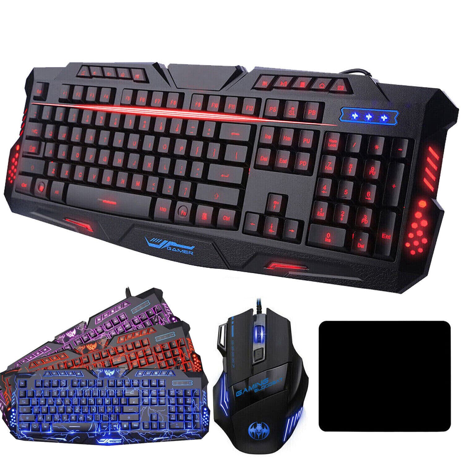 Wired Mechanical Keyboard and Mouse Combo QWERTY Layout Gaming LED Light Backlit 3