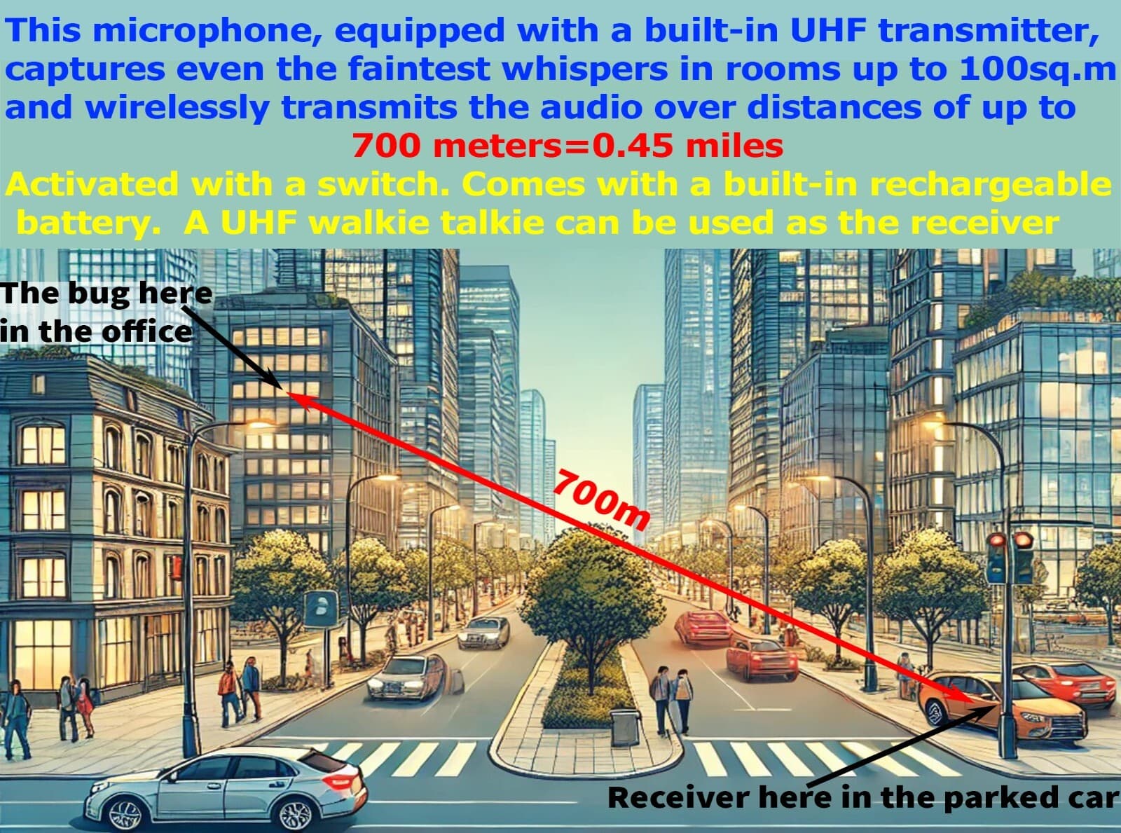 Powerful UHF Spy Audio Bug Microphone with Rechargeable Battery  Range upto 700m 2