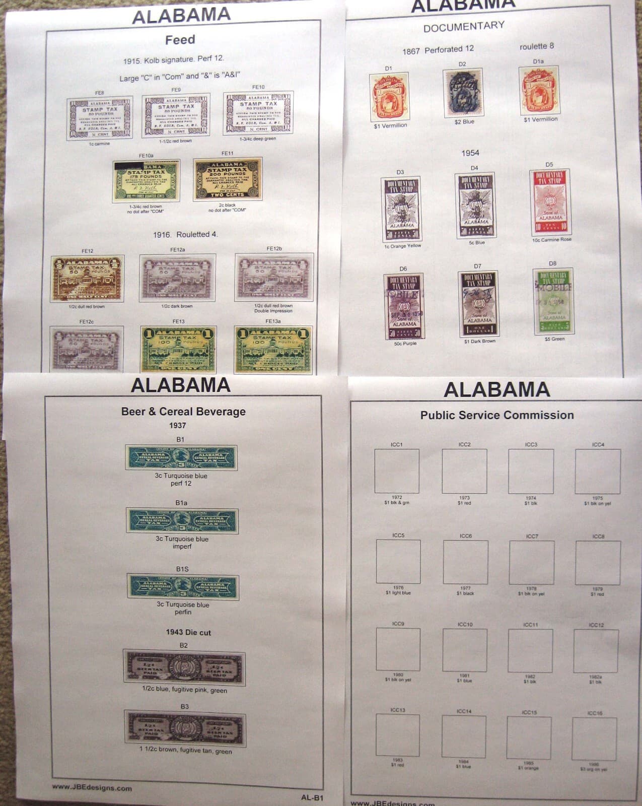 State Revenue stamps Album Pages on 1 DVD. AL - WY plus DC Total of 51