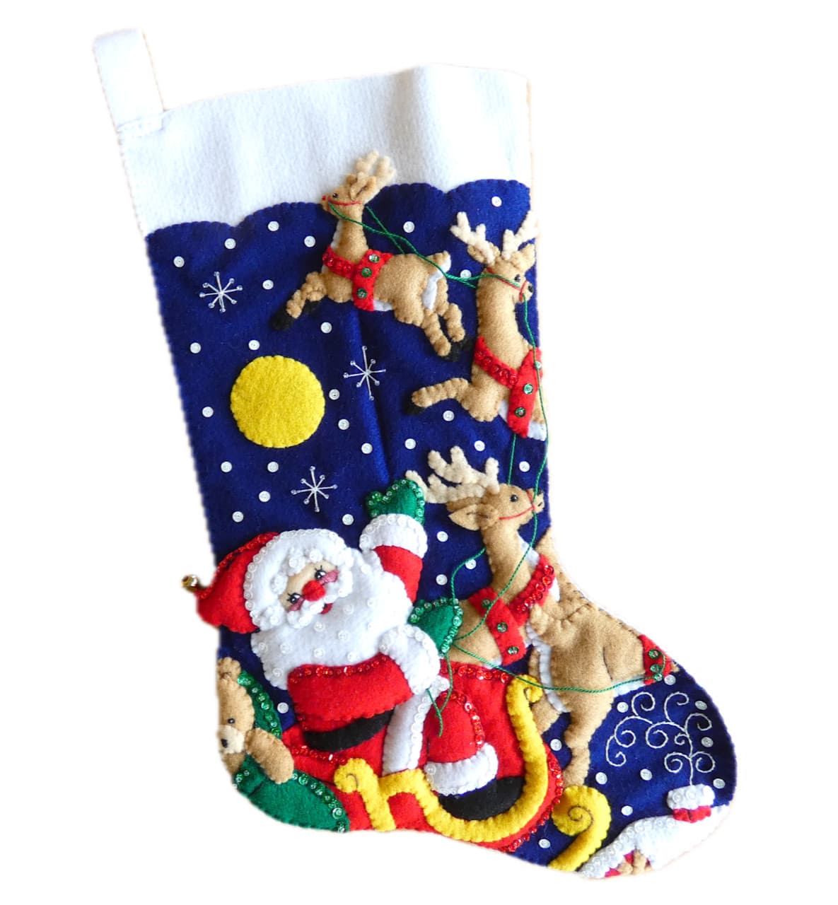 NEW Finished Bucilla Christmas Stocking And To All a Goodnight Santa Reindeer