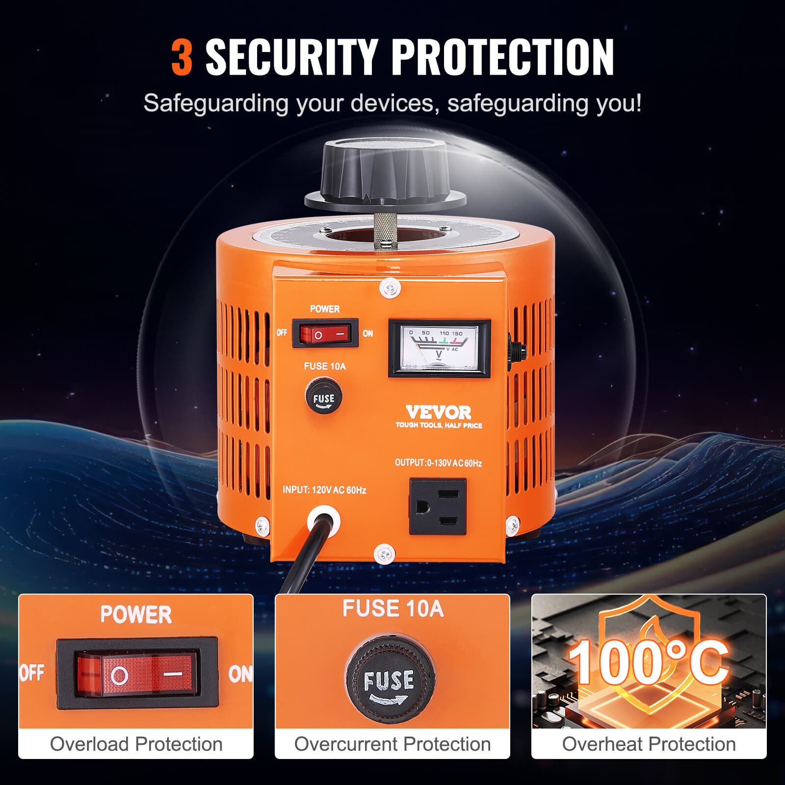 10A Variac Transformer Variable 1000VA AC Voltage Regulator Metered 0-130V 110V  4