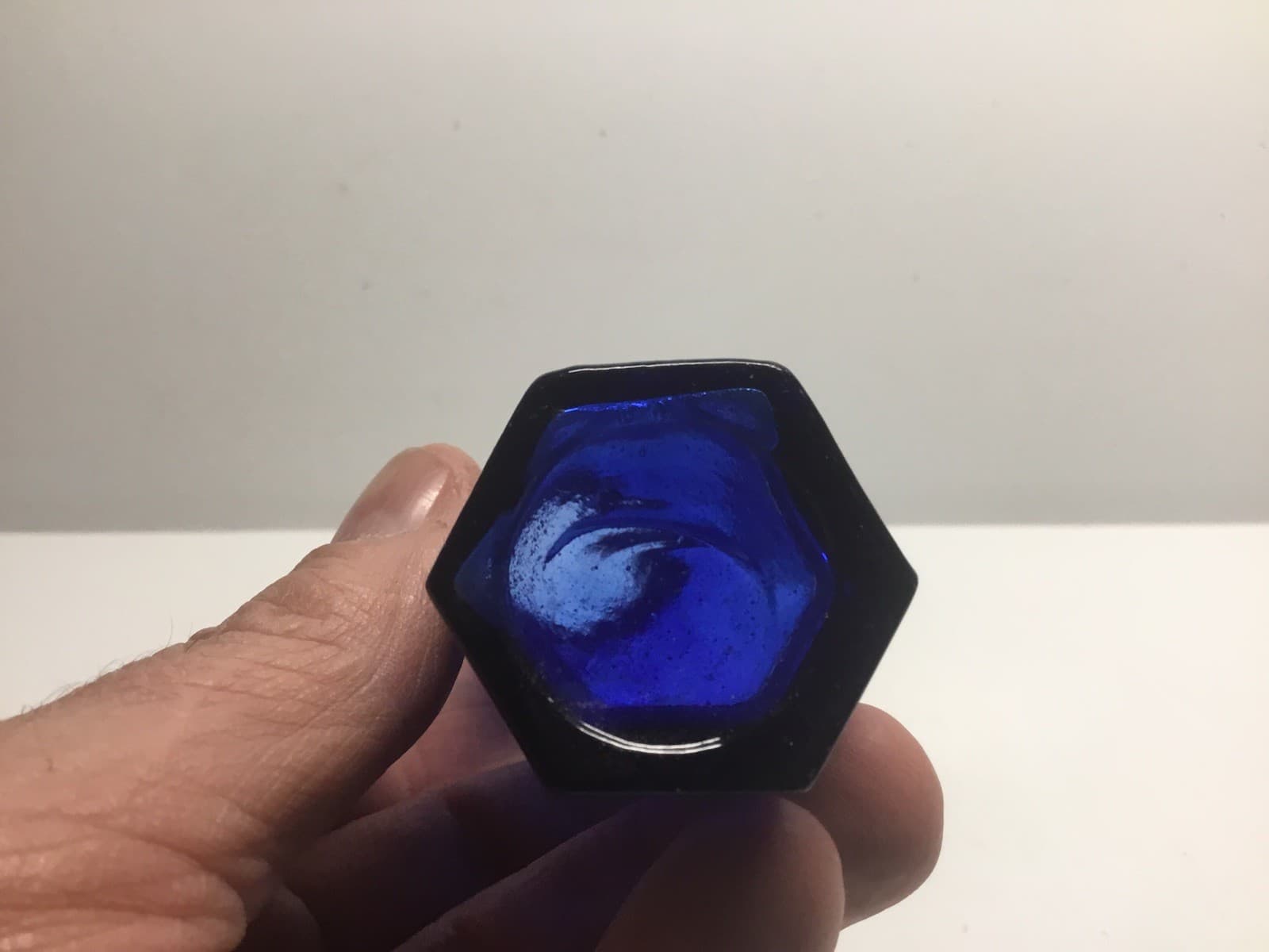 Antique 6 Sided Cobalt Blue Not To Be Taken Poison Bottle With Amber Swirls. 2