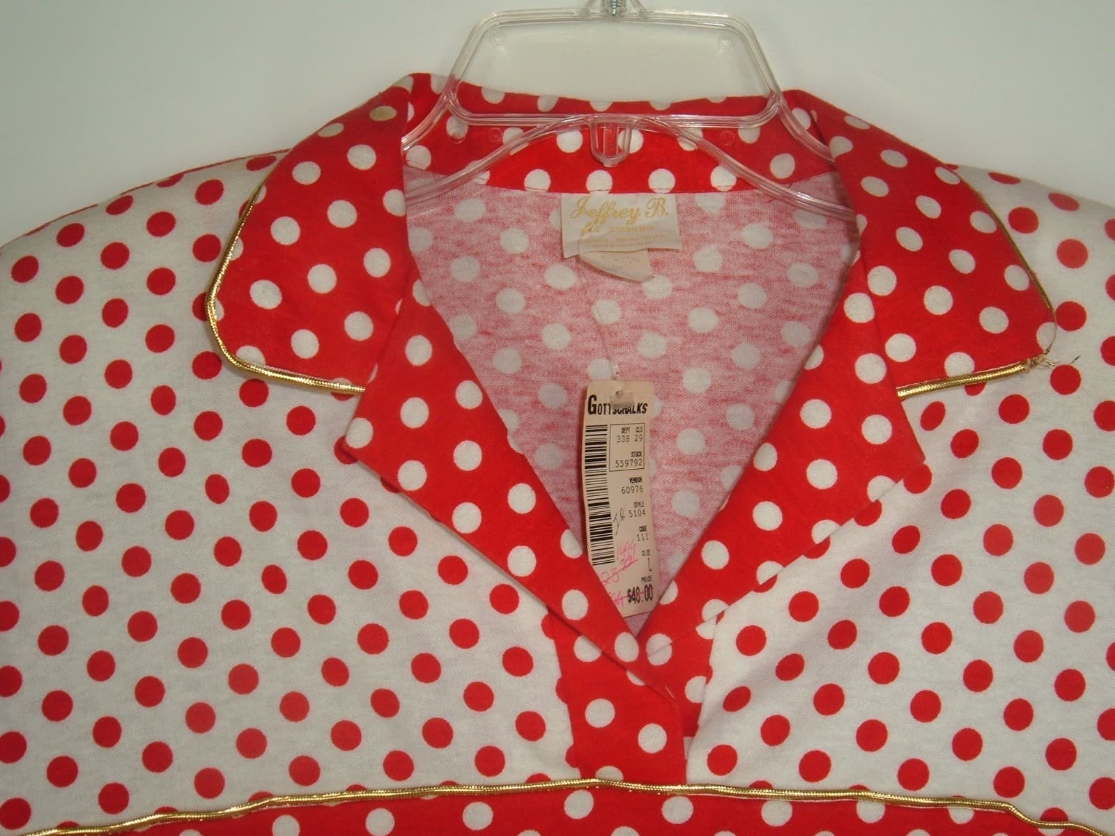 Vtg Top Jefferey B for Jessport Red White polka dot popover mod Blouse Sz L NOS 4