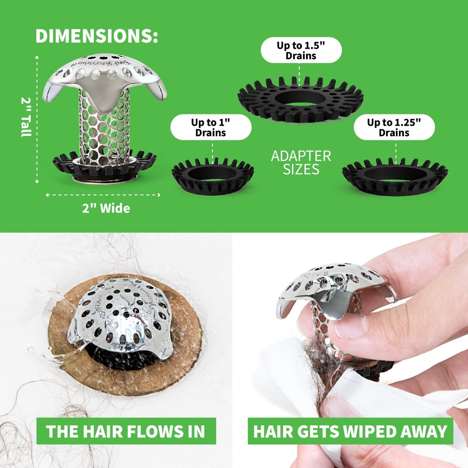 SinkShroom® Ultra Stainless Steel Hair Catcher Drain Protector by TubShroom 3
