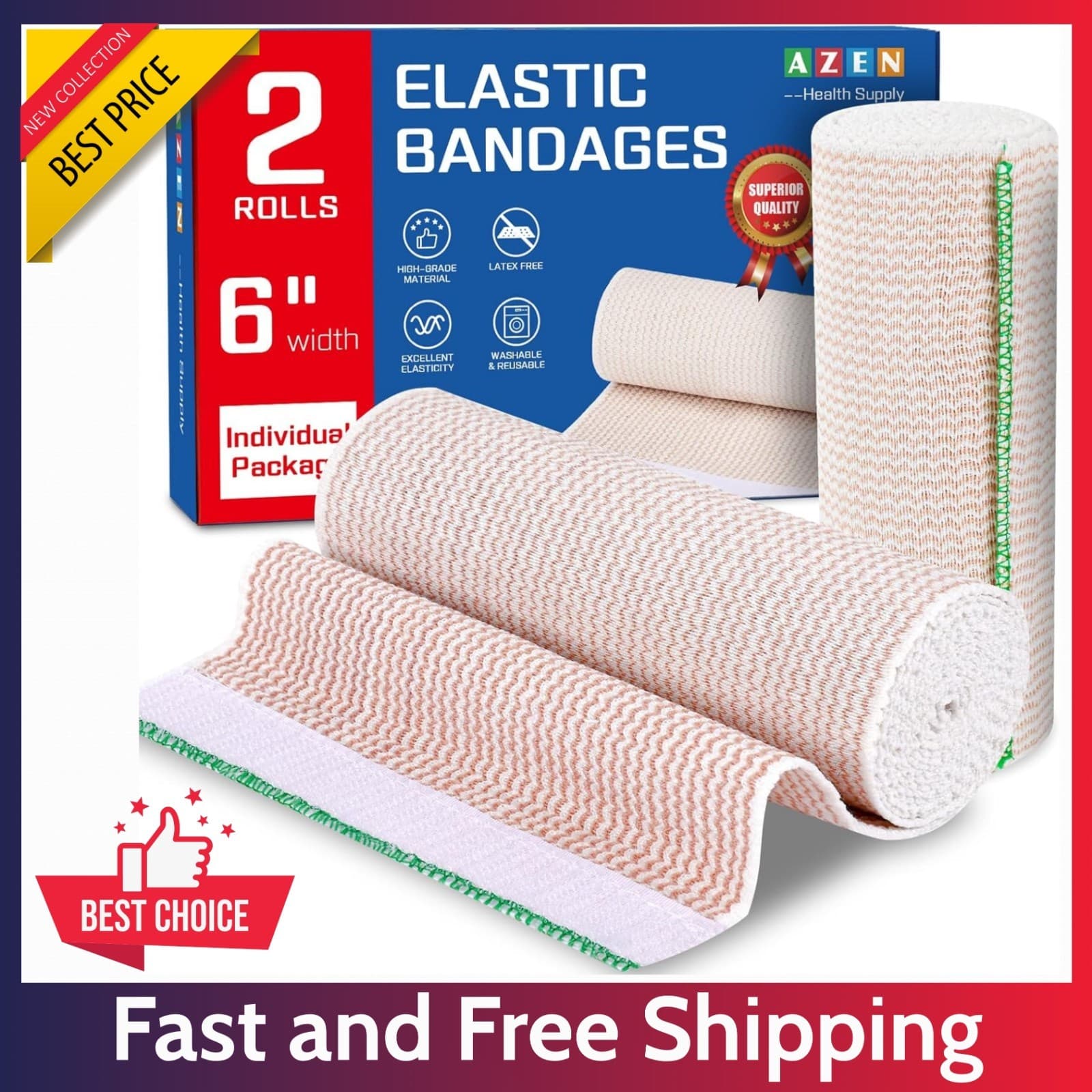 2 Pack Premium 6” Elastic Bandage Wrap – Compression Wrap for Leg, Knee, Body...