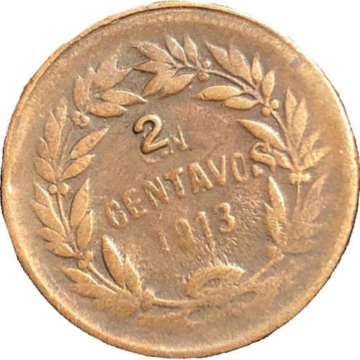 1913 Honduras 2 Centavos Clear Overstrike over UN Copper Coin - VF (Very Fine) 3