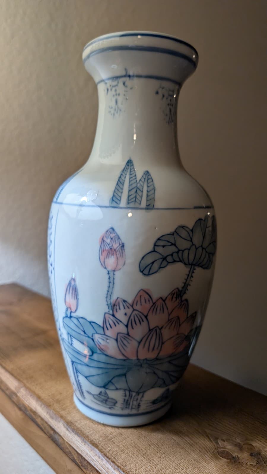 12" Tall Asian Vase Large Lotus Flowers  Vintage Chinese Cloisonné Ceramic Lilly 2