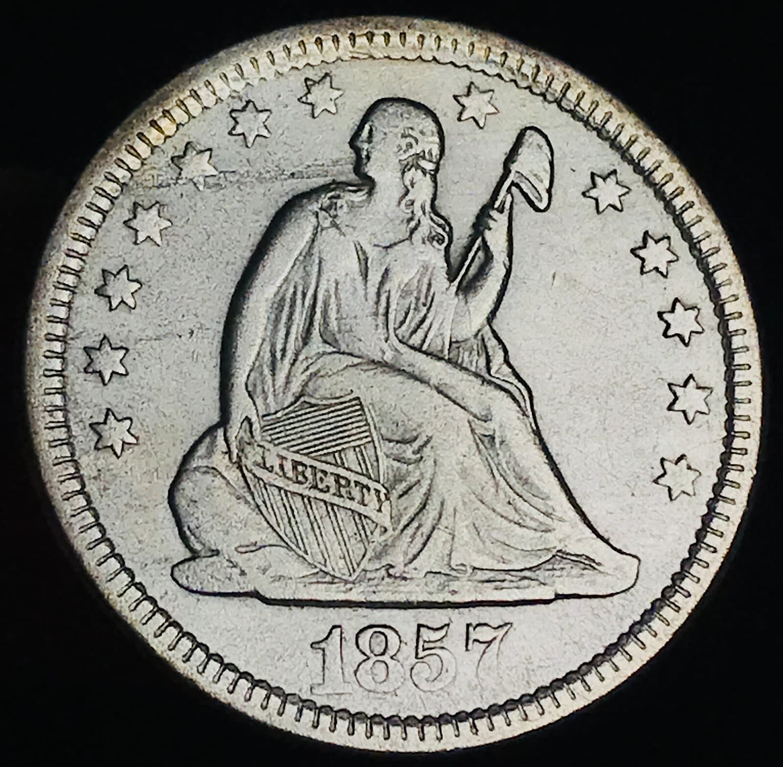 1857 Seated Liberty Quarter 25C Ungraded 90% Silver US Coin CC25530 3