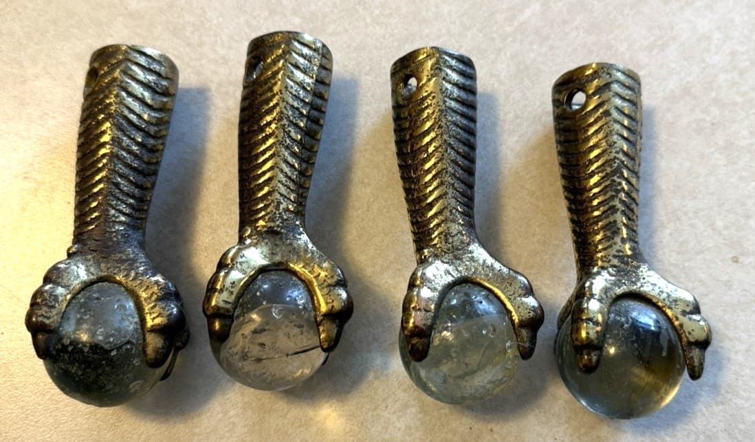 Set of 4 Vintage Glass Ball & Brass Eagle Claw Table Legs 3