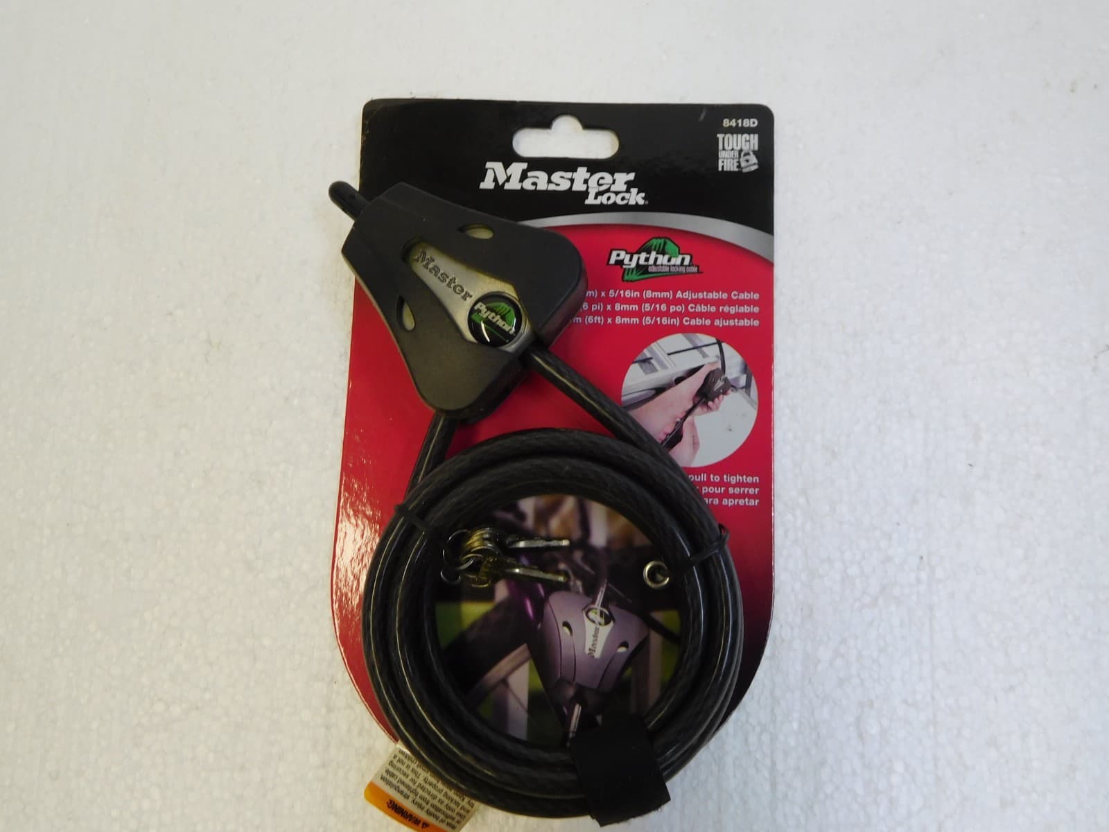 Master Lock 8418D Python 6ft Adjustable Locking Cable Black New PS147