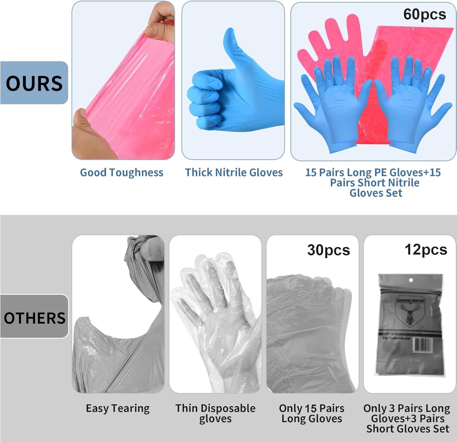 30 Pairs  Set, Disposable Deer Hunting Gutting Cleaning Gloves 6