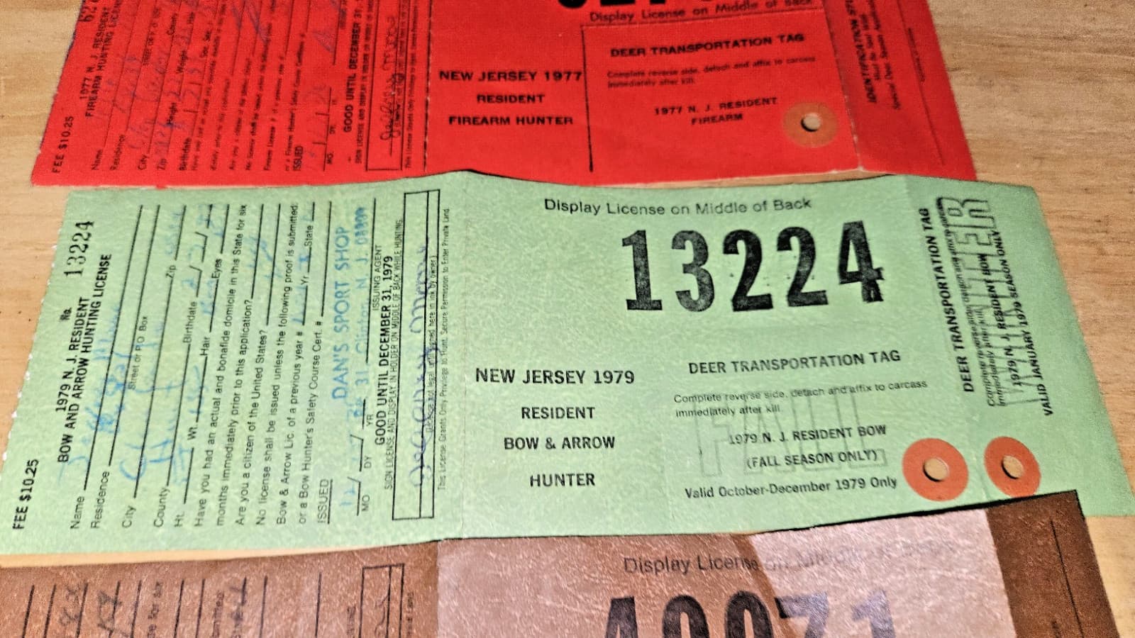 Lot 7 New Jersey State Big Game Deer Licenses Tags Firearm Bow Hunter 1975-1979 3