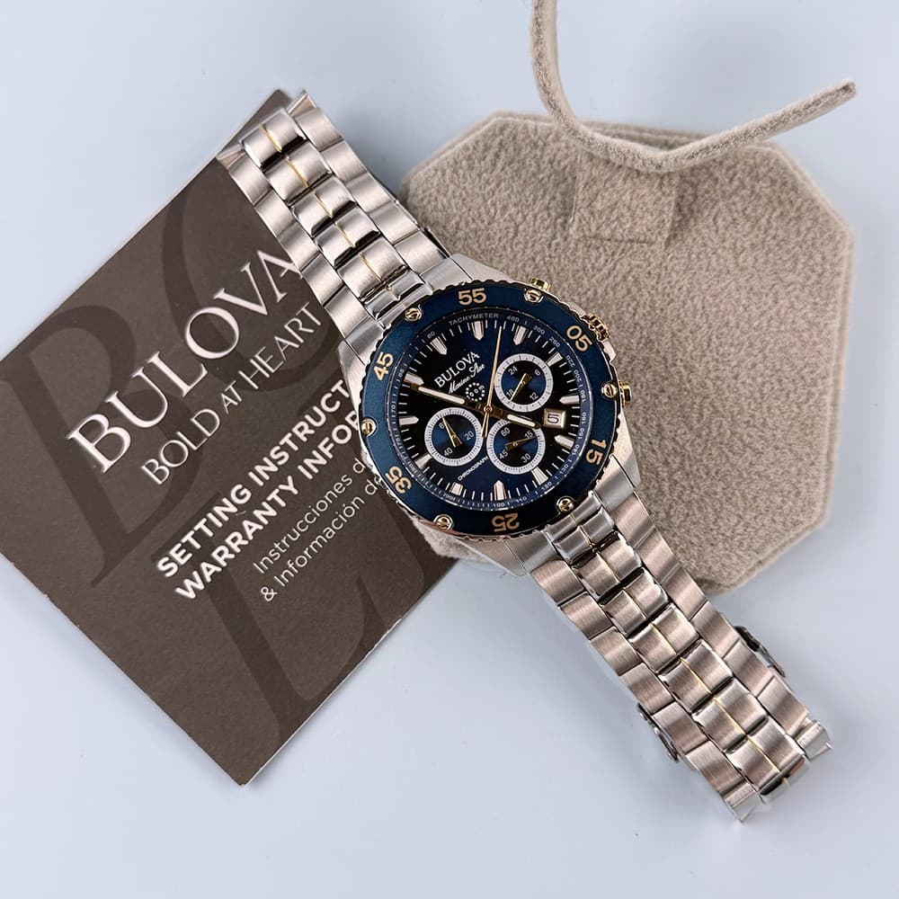 Men's Bulova 98B400 Marine Star Chronograph Blue Dial Quartz Watch 41.5mm 5
