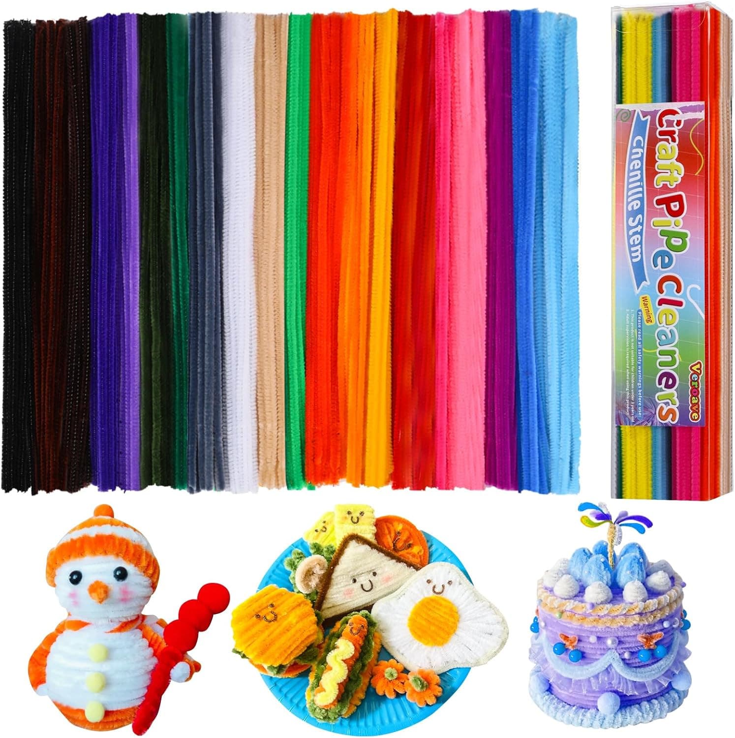 200Pcs Pipe Cleaners, 20 Colors Thick Pipe Cleaners Craft, Multi-Color Chenille