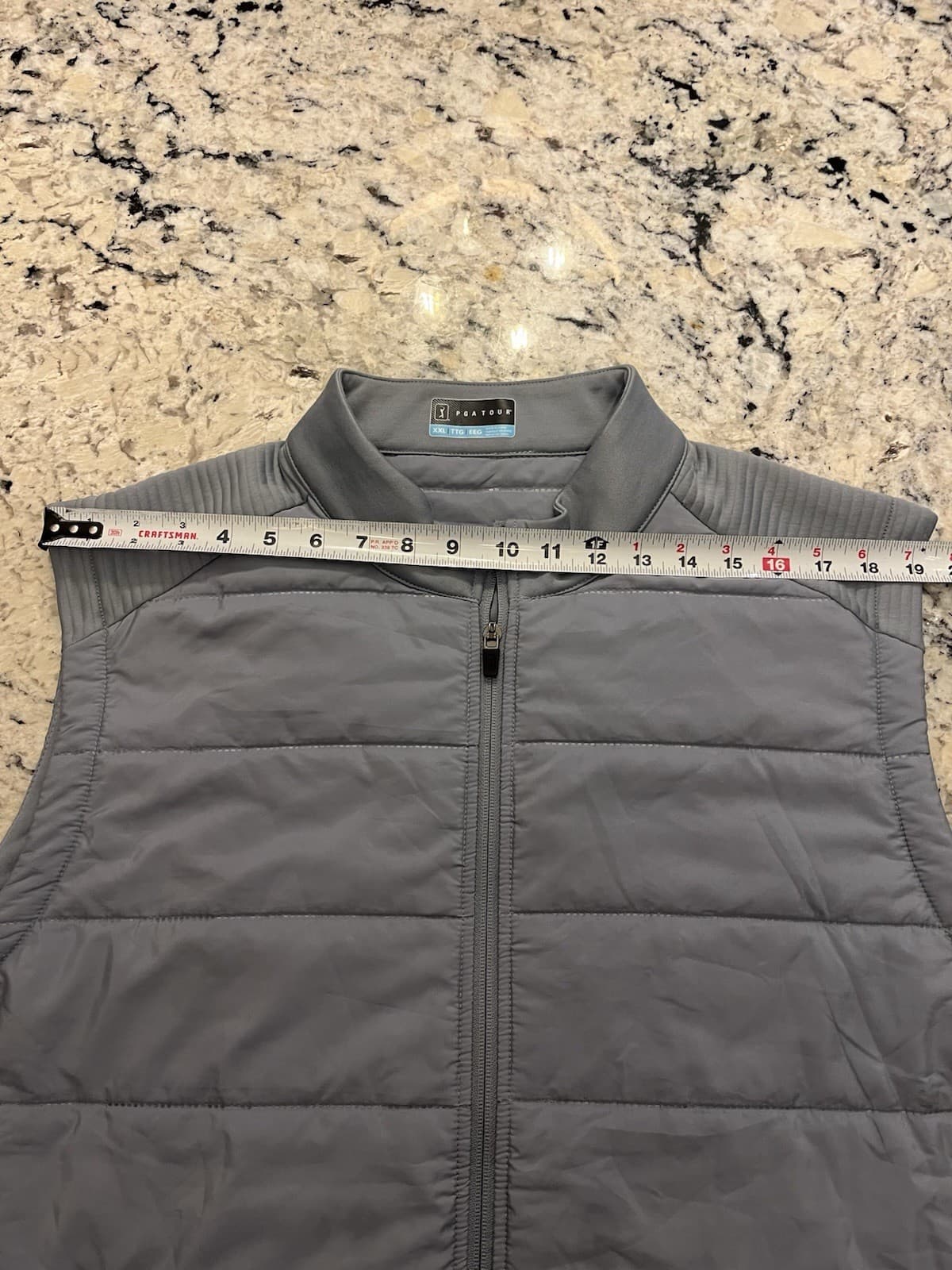 PGA Mens Tour Gray Full Zip Quilted Golf Vest Sweater 100% Polyester 2XL Jacket 4