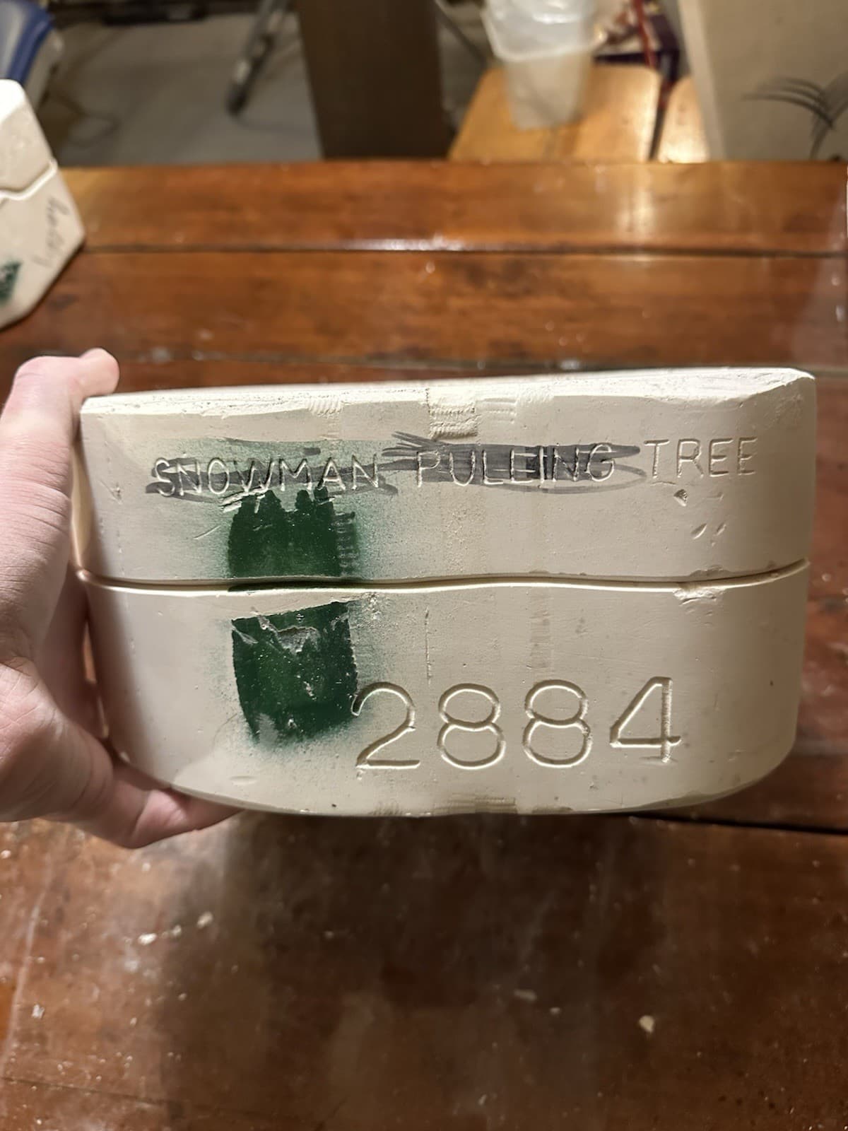 Kimple 2884 Snowman Pulling Tree 1997 Slip Mold Christmas Winter SEE PHOTOS 3