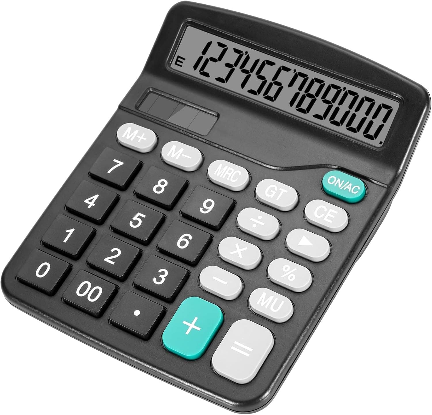 Desktop Calculator with Big Buttons, Dual Power Source, Solar and Black 