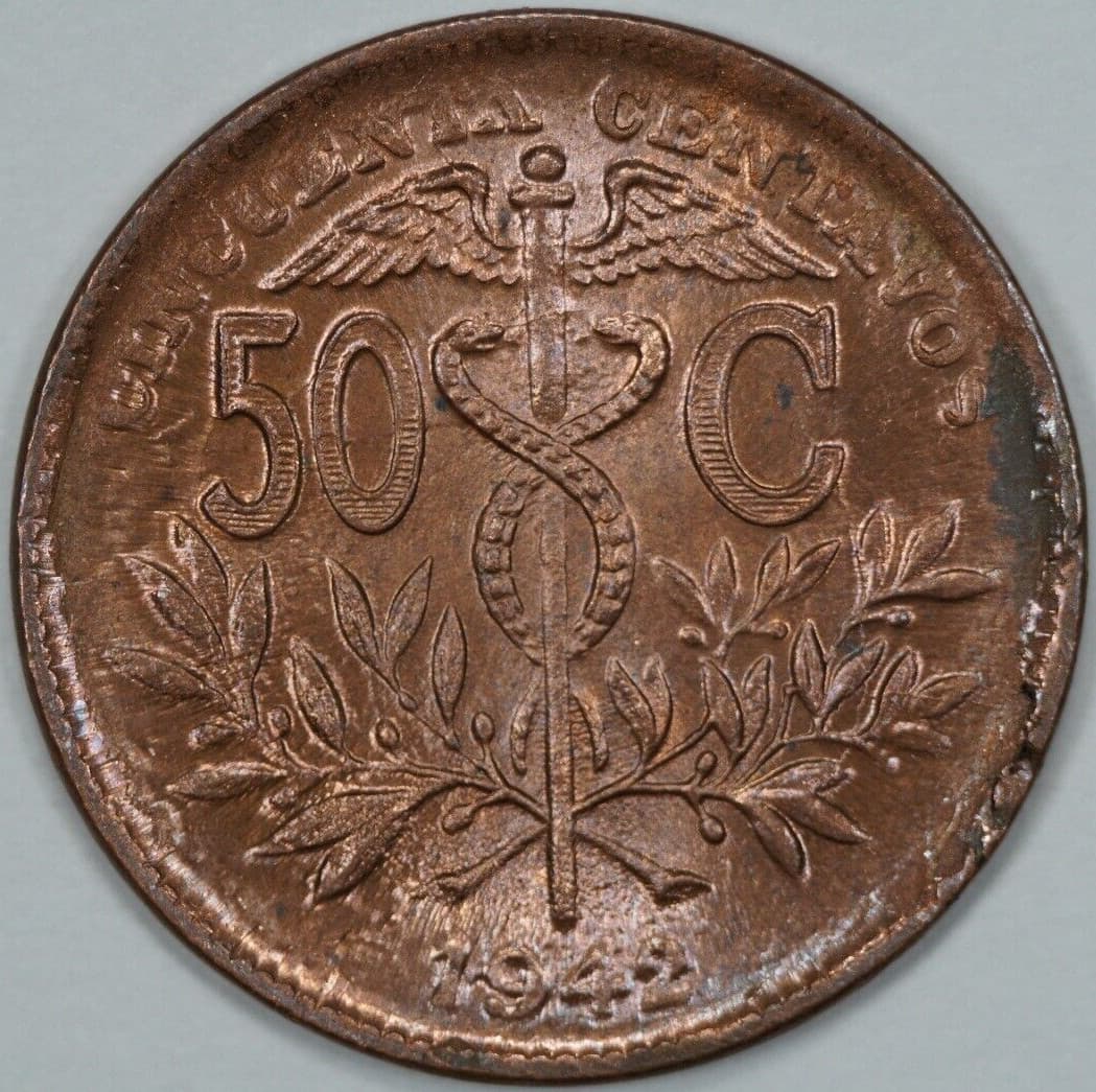 1942 Bolivia 50 Centavos Restrike, Uncirculated (#6) 2