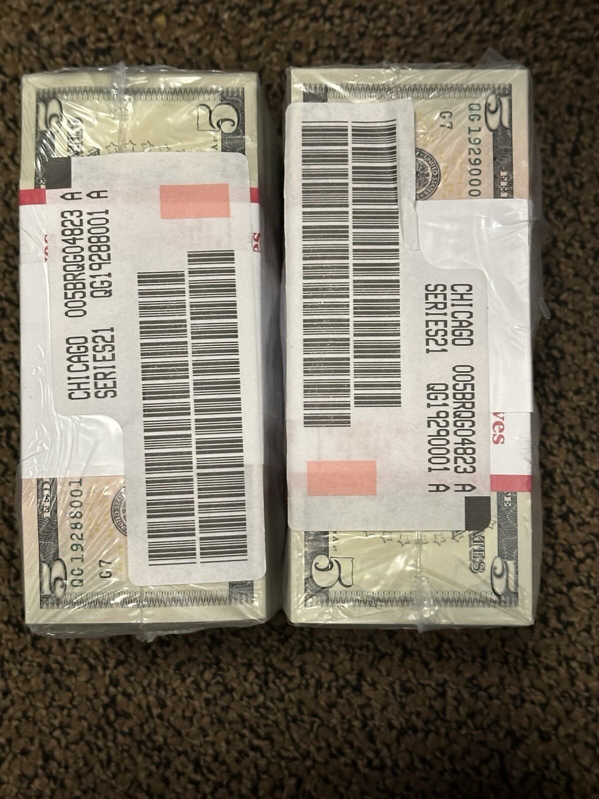 NEW UNCIRCULATED FIVE Dollar Bills, SERIES 2021  $5 Sequential Notes LOT of 100 2