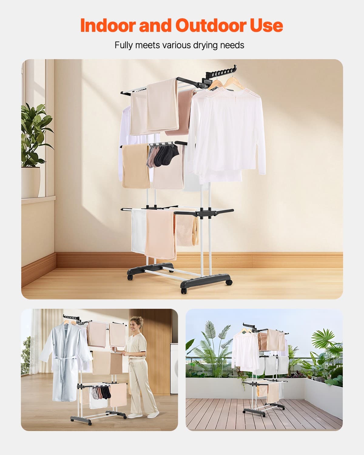 VEVOR 4-Tier Foldable Clothes Drying Rack with 24 Drying Poles and 4 Castors 6