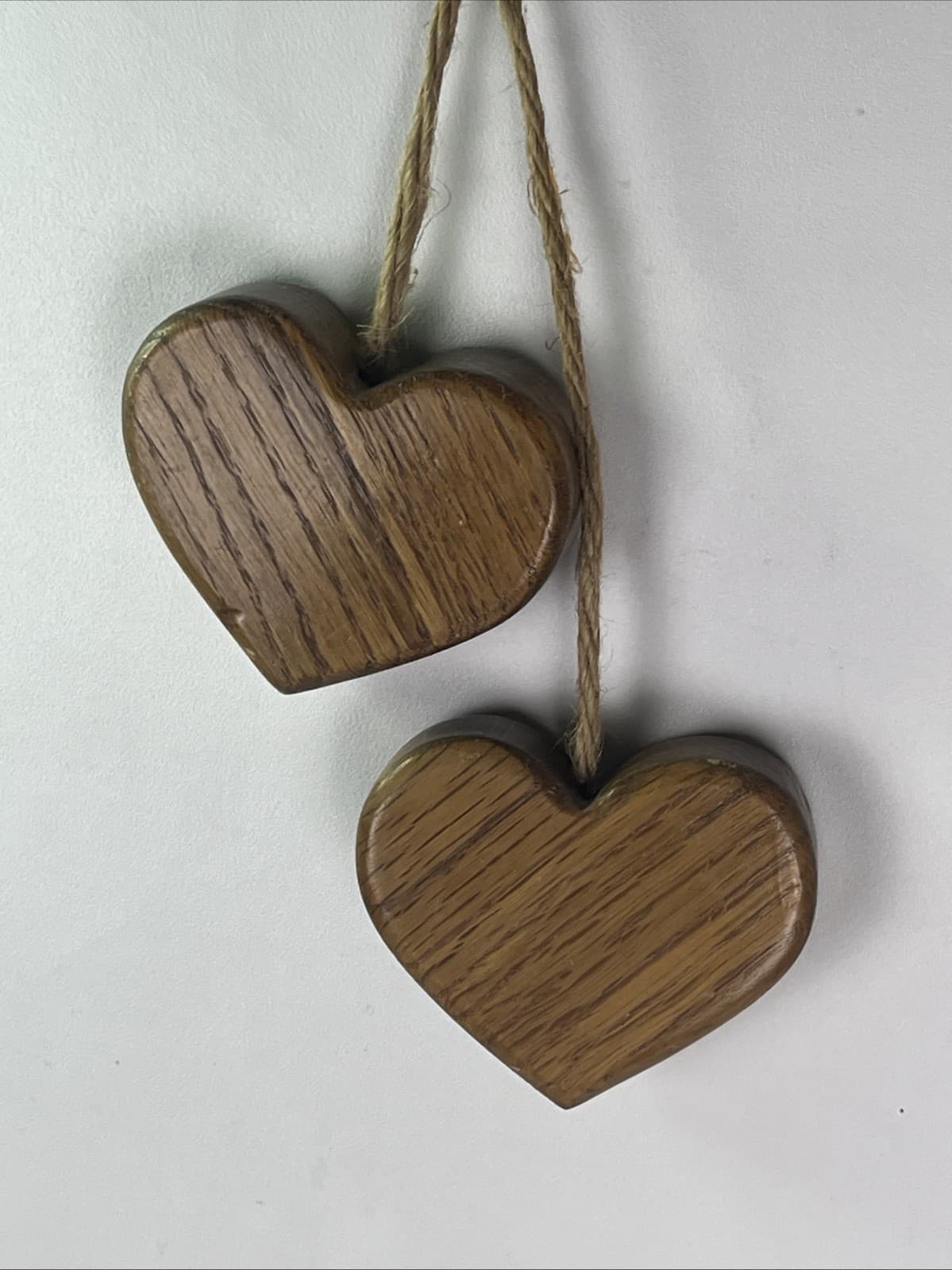 VTG Rustic Primative Solid Wood Hearts Pair Country Decor 5
