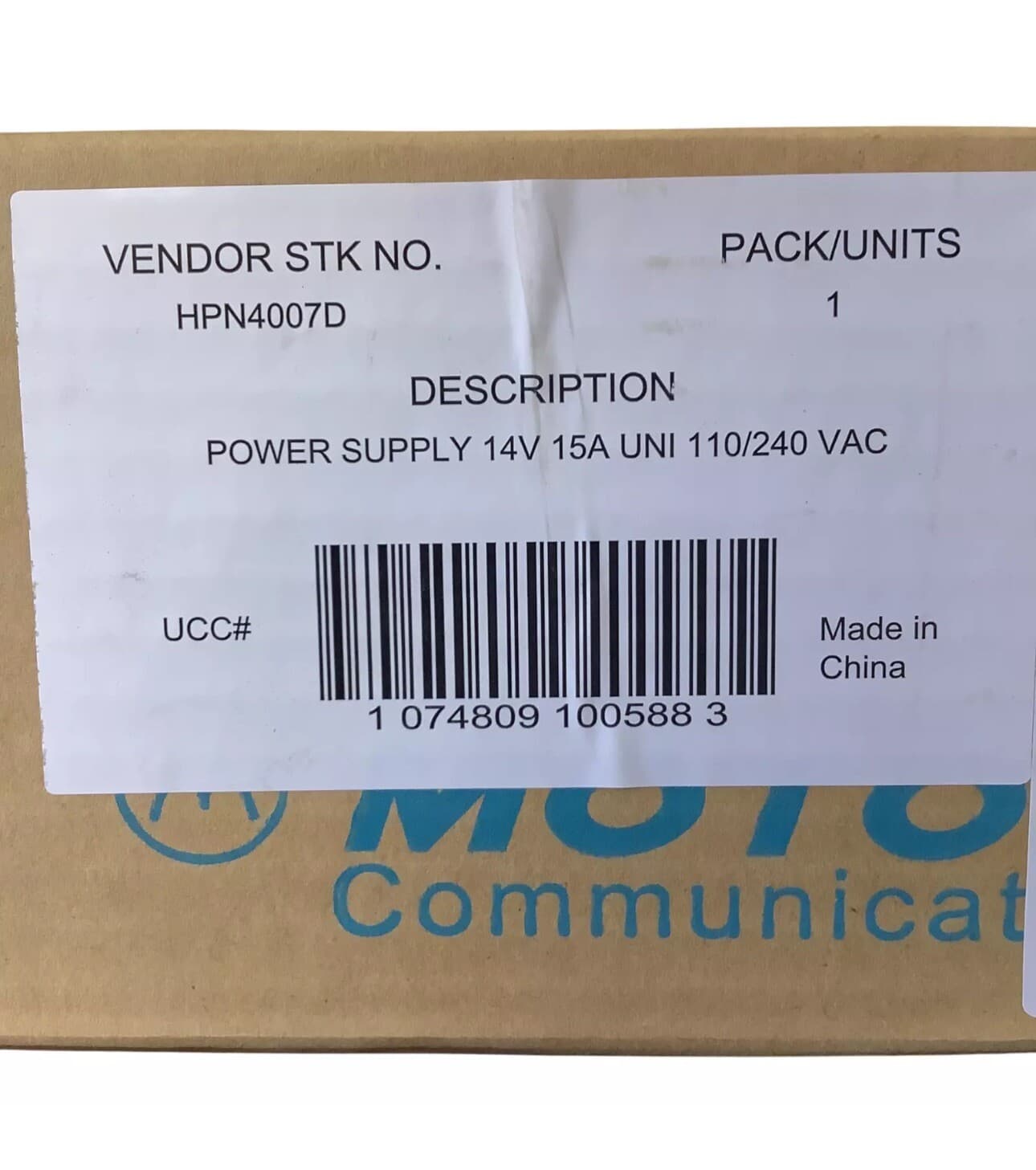 NEW OEM Motorola HPN4007D Mobile 2-Way Radio AC Power Supply Adapter 14VDC 15A 5