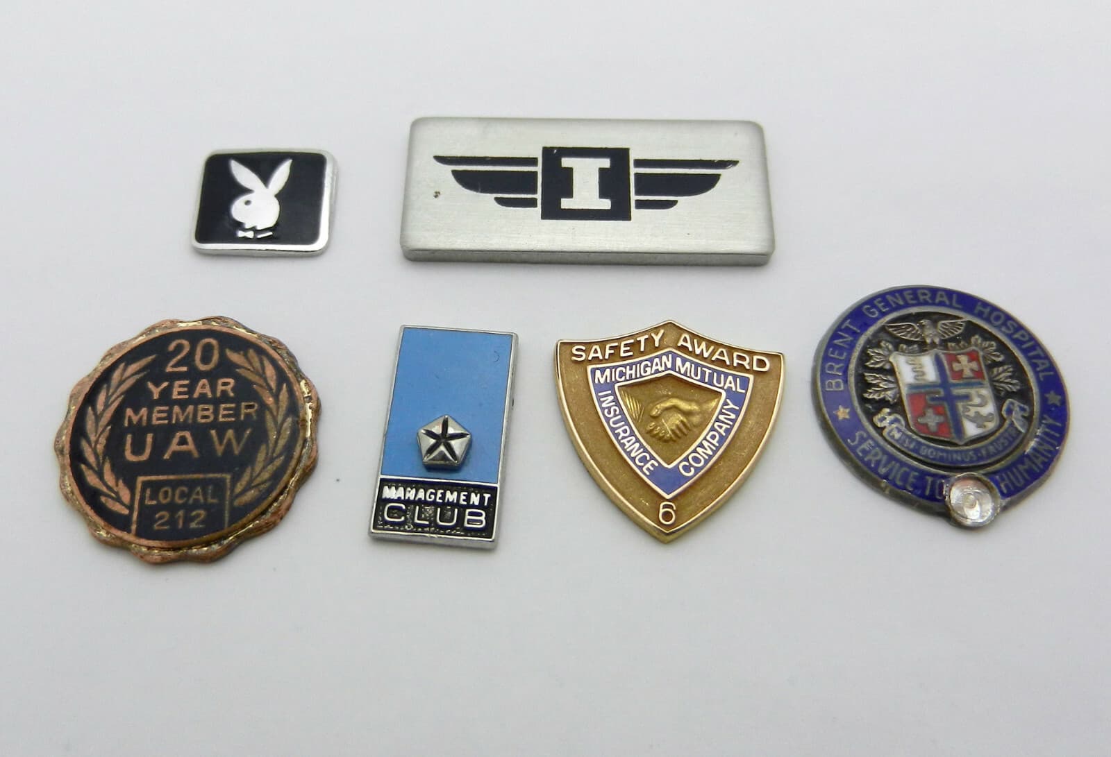 Lot of 6 Vintage Highly Detailed Enamel Collectable Pins with cut-off locks