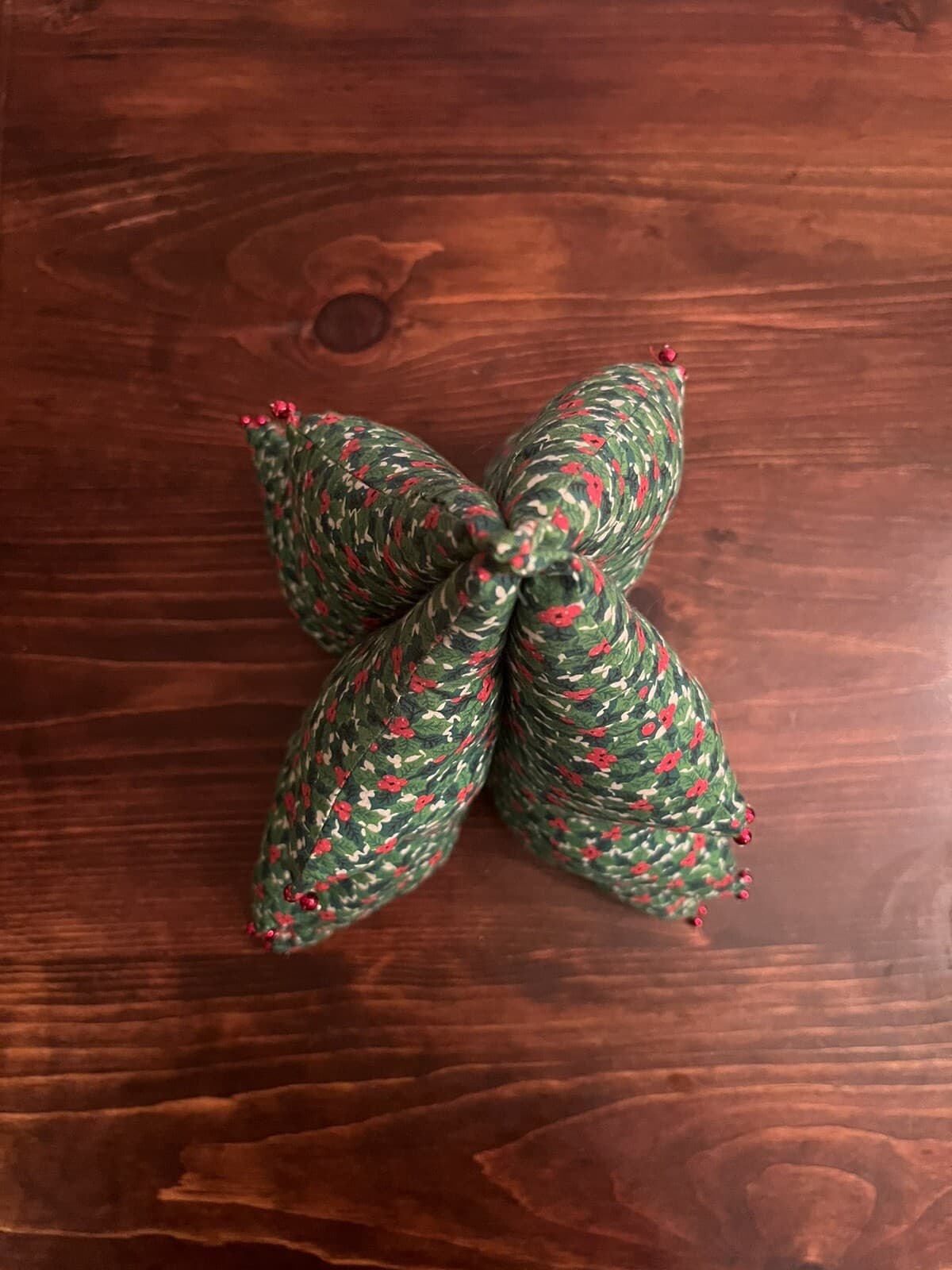 Vintage 3D Stuffed Fabric Christmas Tree Homemade Plush 13” Holly Berries Retro 5