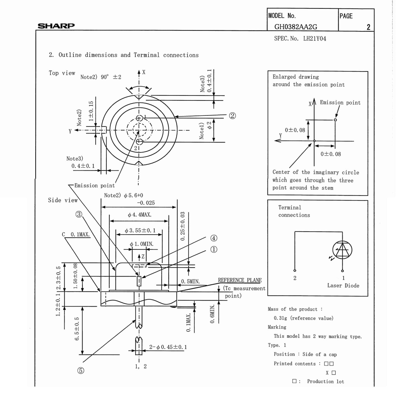 1pc Brand New Sharp 375nm 380nm 200mW GH0382AA2G Ultraviolet light Laser Diode 2