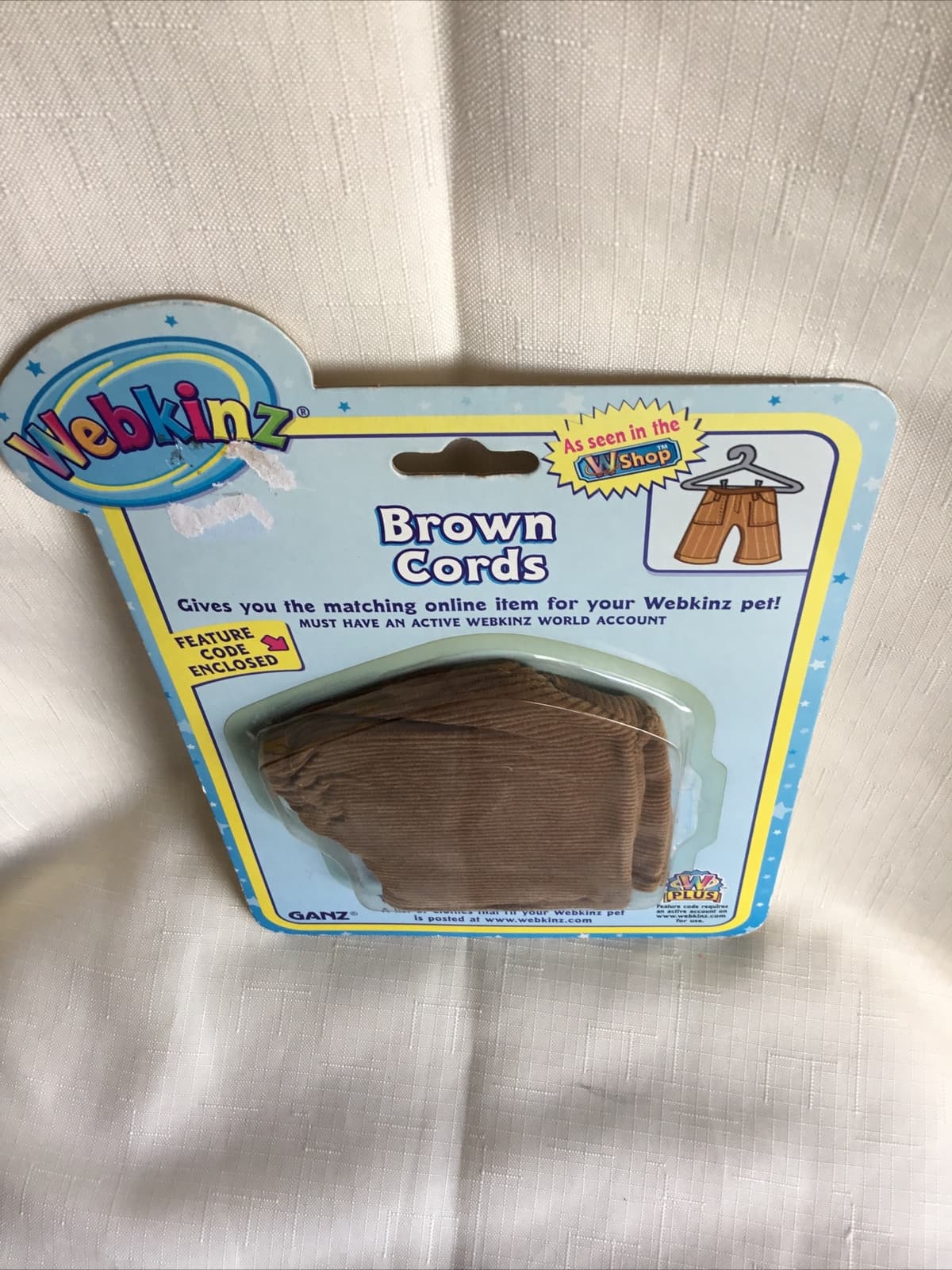 NEW, Webkinz Brown Cords pants in package with code 3