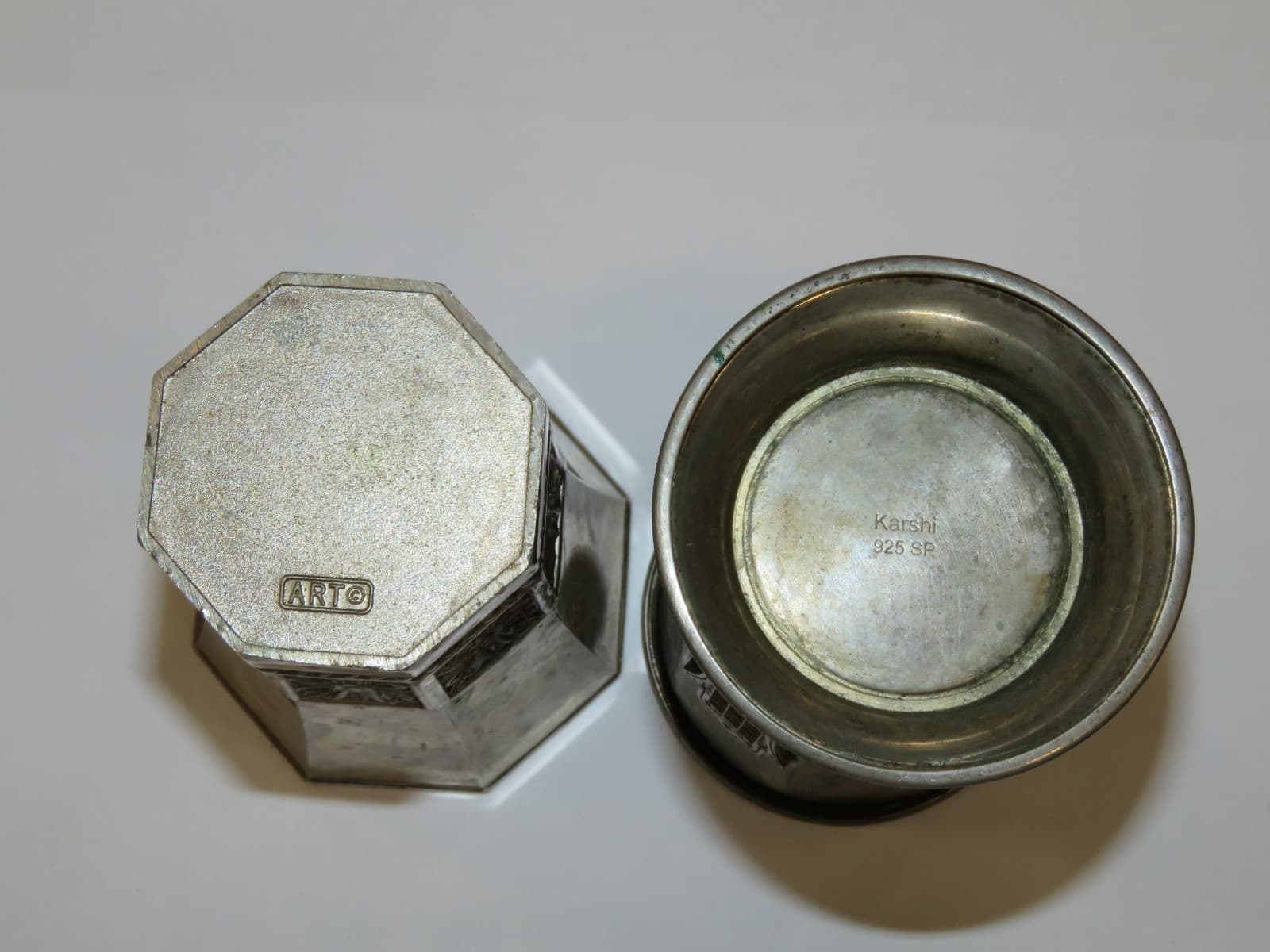 Beautiful Judaica 2 Kabalistic Kiddush Cups with Hebrew Writing, amulet. 6