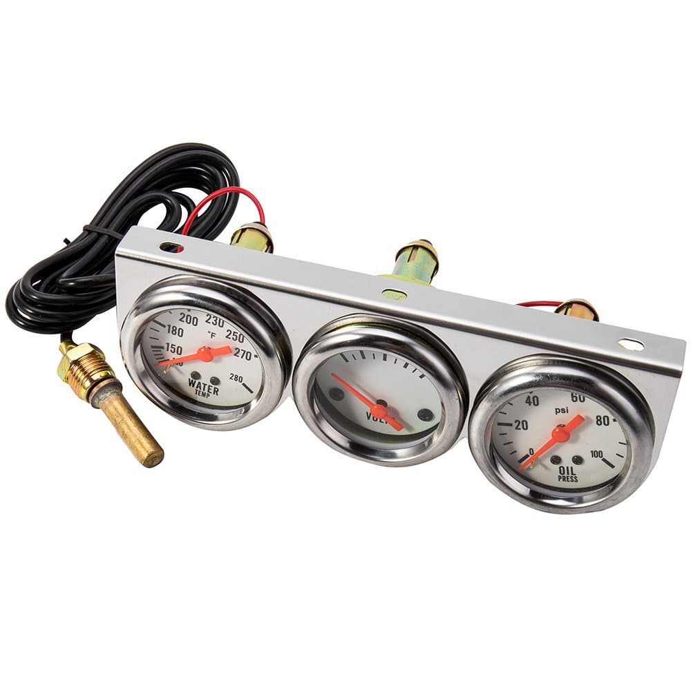 2'' 52mm Oil Pressure Water Temp Volt Meter Triple Gauge Mechanical Chrome Set 2