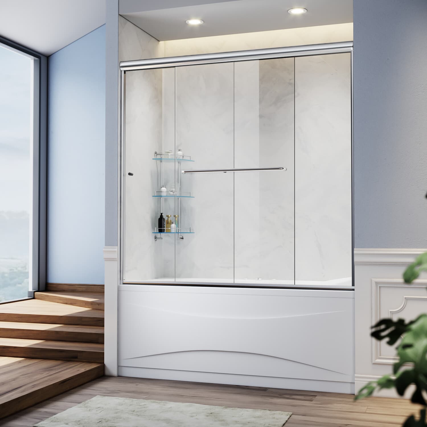 SUNNY SHOWER Bathtub Shower Door 60" x 57 3/8'' Shower Tub 1/4" Glass Panel 4