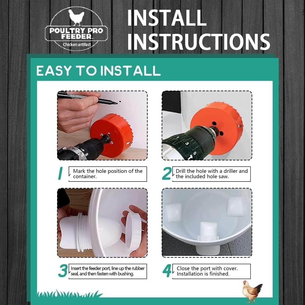 DIY Automatic Chicken Feeders No Waste Rain Proof Poultry Feeder W/ 4 port 3