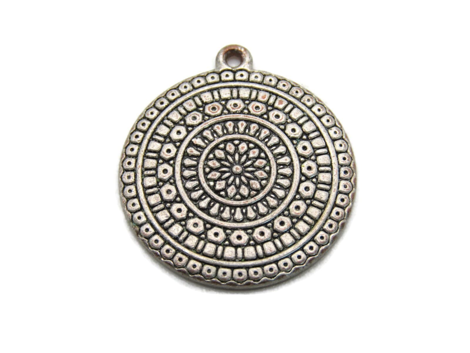 Mandala Necklace Charm Silver Tone