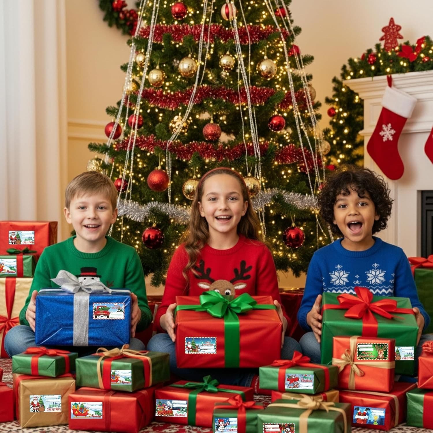 250-Pcs Christmas Gift Tags Stickers Santa Reindeer Snowman Xmas Labels 2