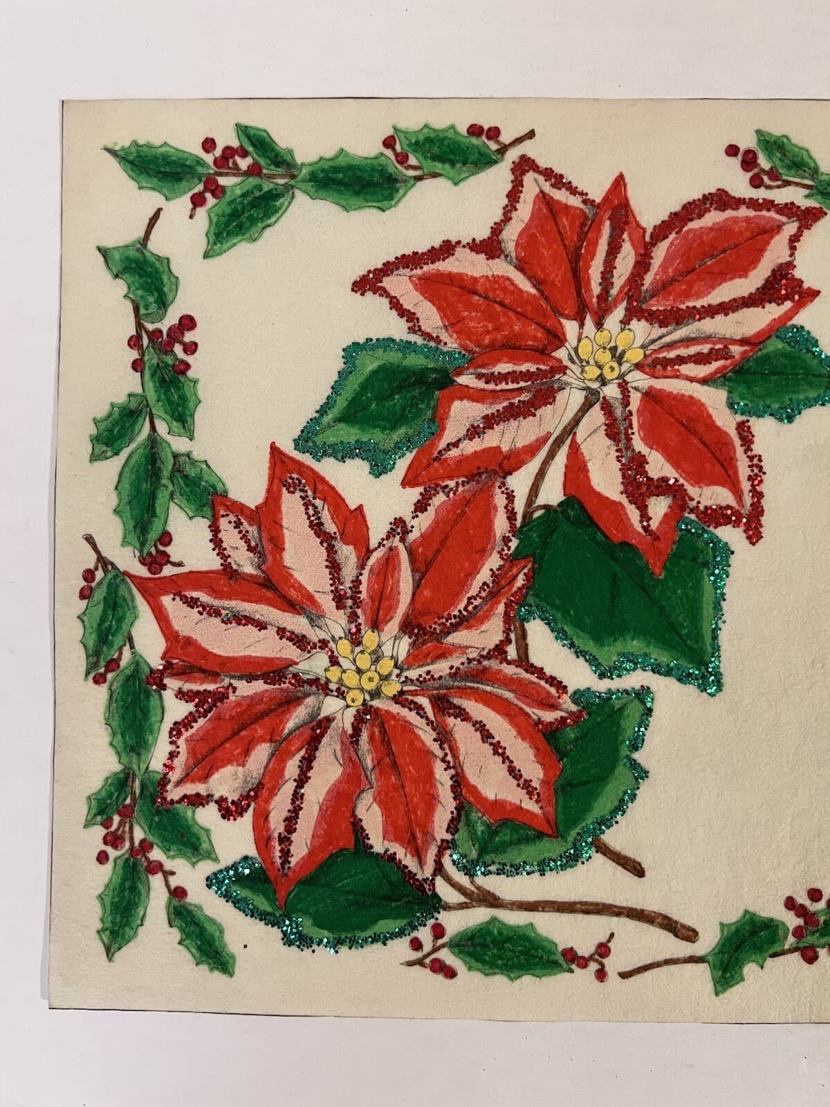 VTG Christmas Placemats (2) Hand Painted Felt Poinsettia 17x10 3