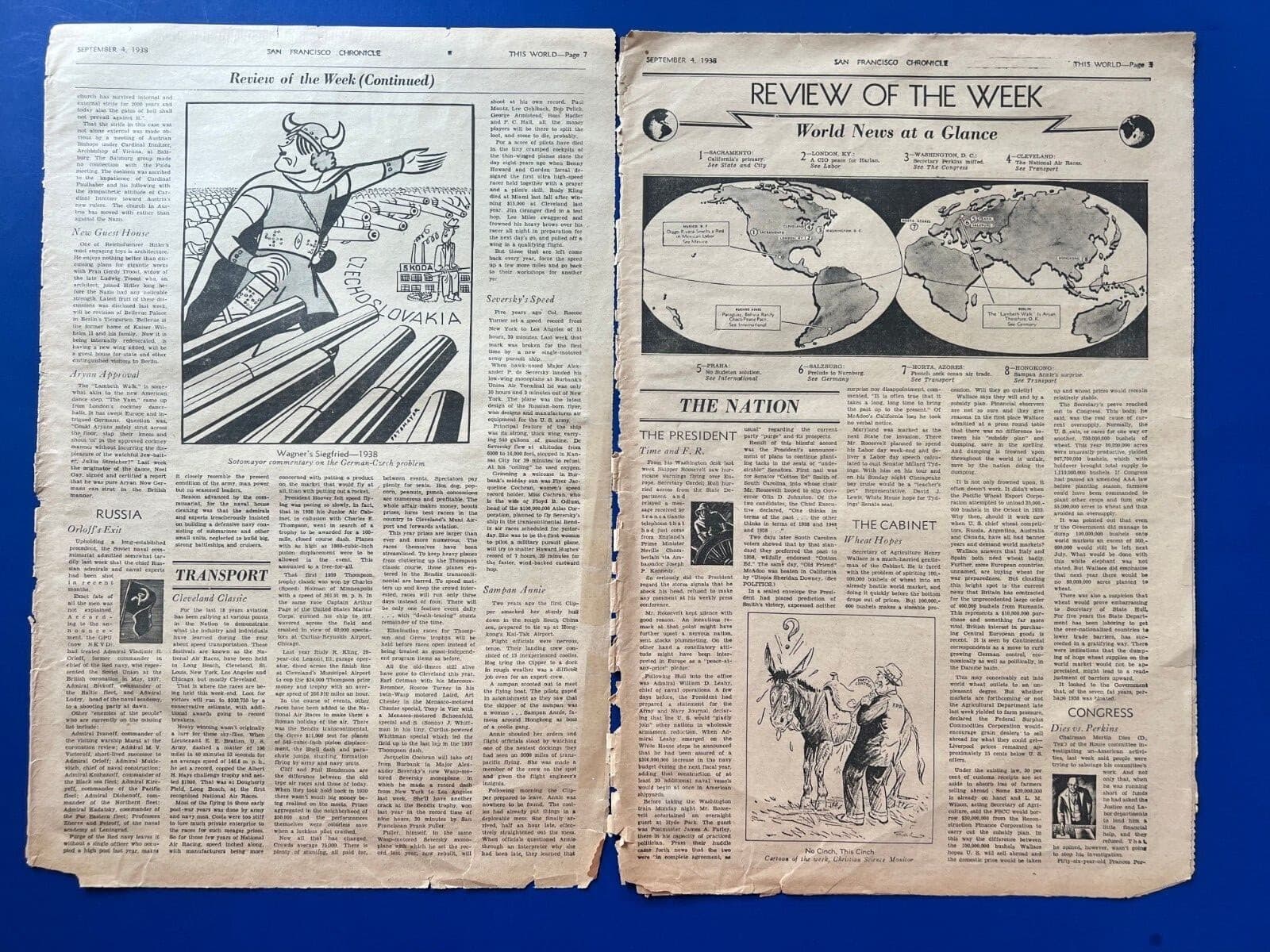 Two Pre-WW2 WWII 1938 1939 Newspapers MAPS OF EUROPE Max Factor, Diego Rivera 3