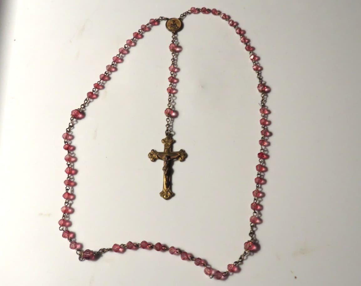 Vintage Rosary  Faceted Brilliant Pink  Glass Beads 2