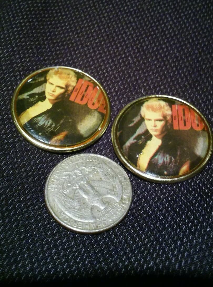  (2) Vintage Original 1980's Billy Idol White Wedding Enamel Vest Hat Pin 3