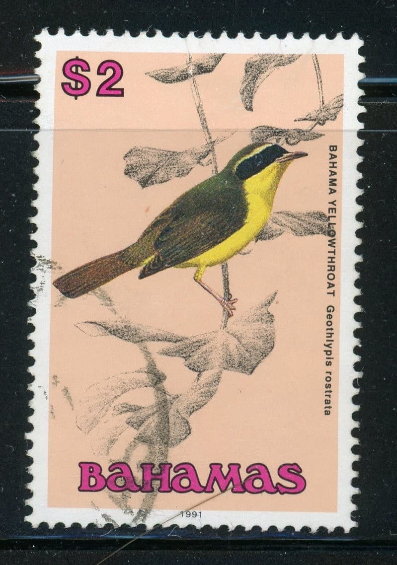 BAHAMAS 722 SG905 Used 1991 $2 Defin dated "1991" Bahama Yellowthroat bird CV$8