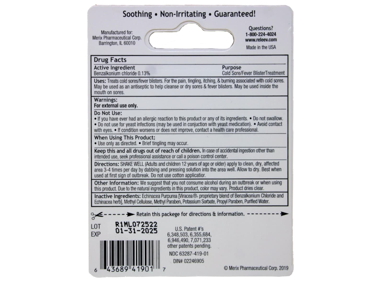 2 Pack - RELEEV 1-Day Cold Sore Symptom Treatment 1 mL (.034 oz) 2