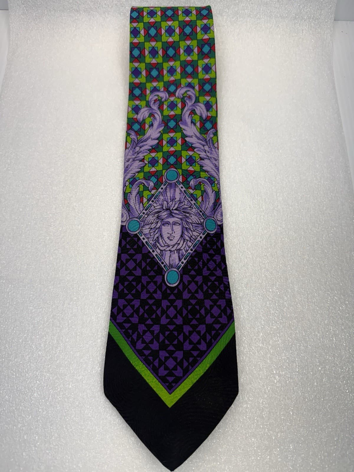 Vintage 90s GIANNI VERSACE Medusa Silk Tie Baroque Print Made In Italy 6