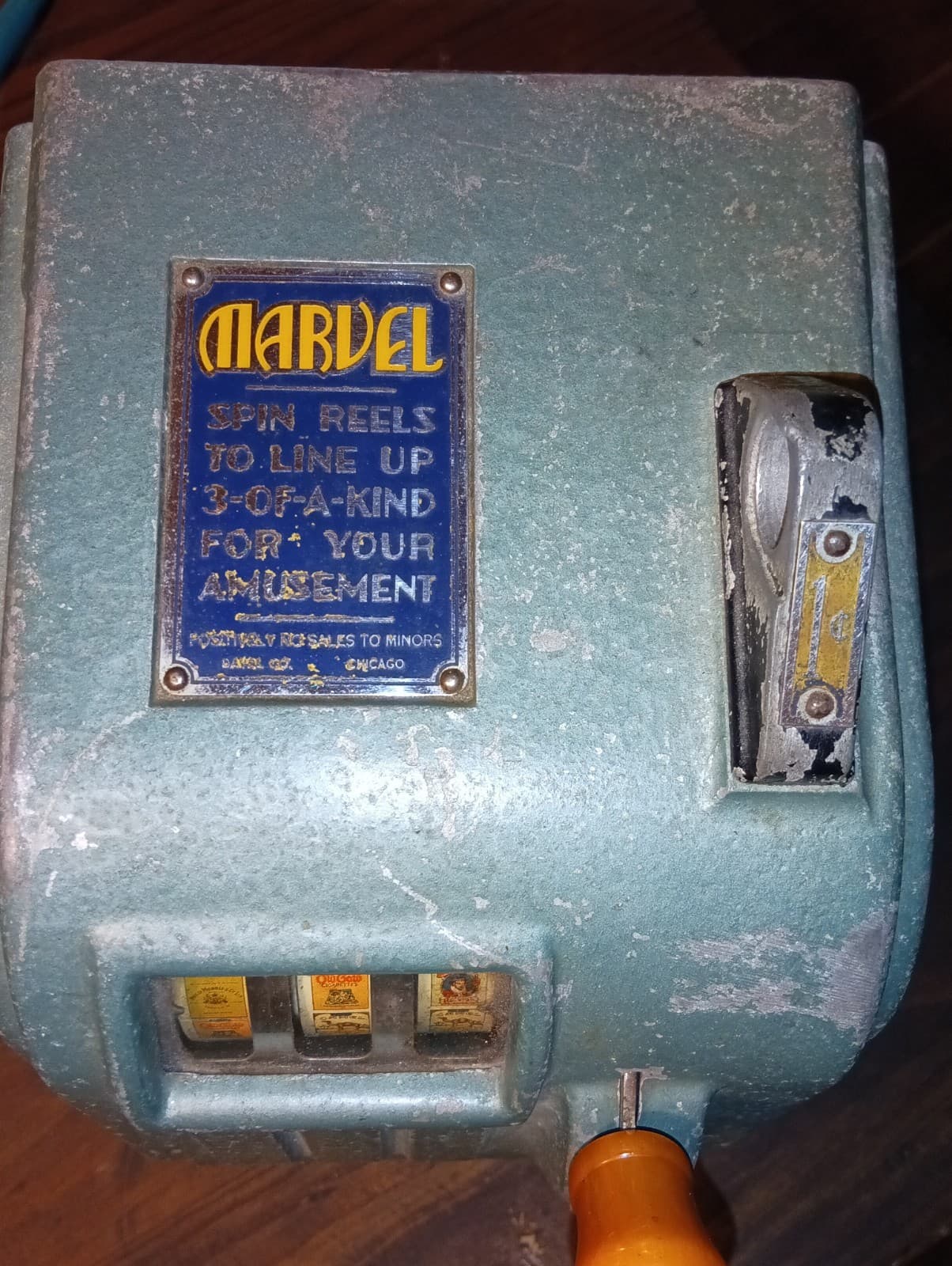 Vintage 1940's Daval Co Marvel Cigarette Penny 1¢ Slot Machine Quarter Payouts 3